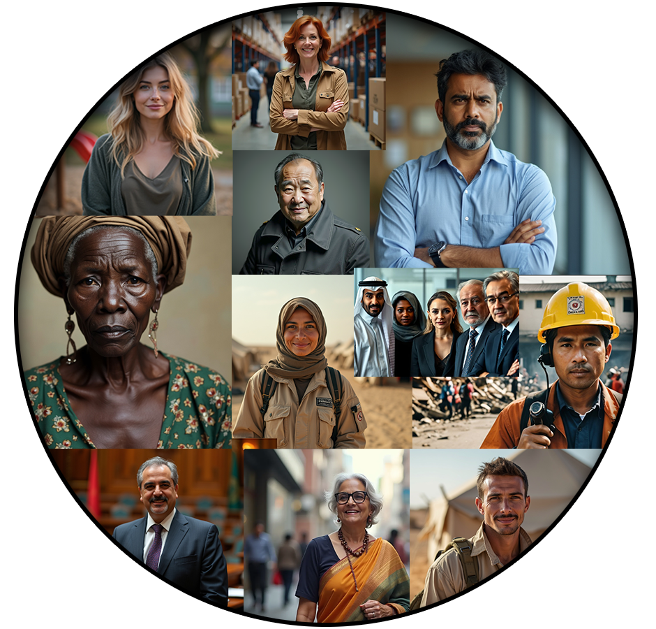 Circle collage of people connected through IDRN